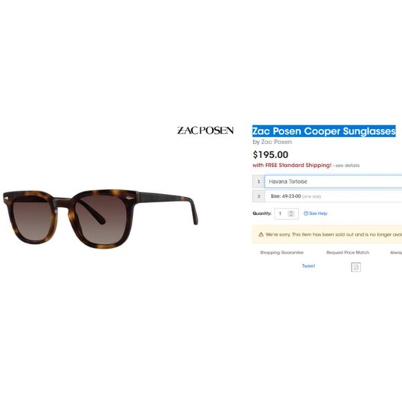 Zac Posen Cooper NV Sunglasses Black Tortoise 49-23-145 classic style UNISEX main image 4